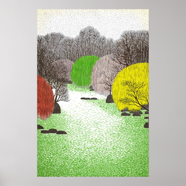 Affiche Œuvre d'art murale de forêt pointillée Rivière d'a (Devant)