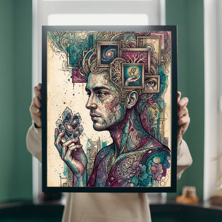 Affiche Œuvre d'art murale de galaxie cristalline surréali