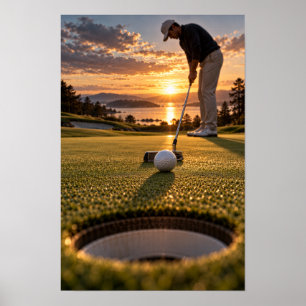 Affiche Œuvre d'art murale de golf au coucher du soleil –