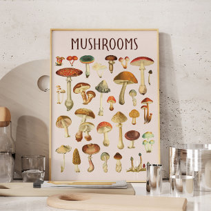 Affiche Œuvre d'art murale de graphique de champignons vin