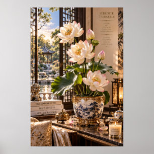 Affiche Œuvre d'art murale de jardin de lotus vintage