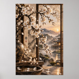 Affiche Œuvre d'art murale de jardin japonais White Blosso