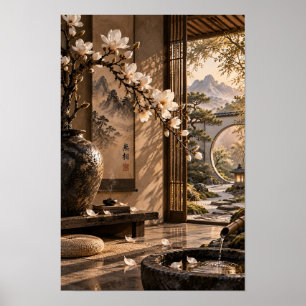 Affiche Œuvre d'art murale de jardin Magnolia Zen Montagne