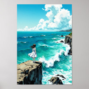 Affiche Œuvre d'art murale de la falaise océanique anime