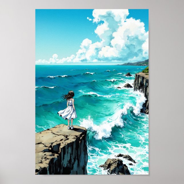 Affiche Œuvre d'art murale de la falaise océanique anime (Devant)