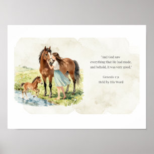 Affiche Œuvre d'art murale de la famille de chevaux tenue