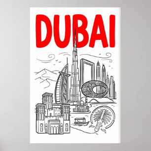 Affiche Œuvre d'art murale de la skyline de Dubaï - Contou