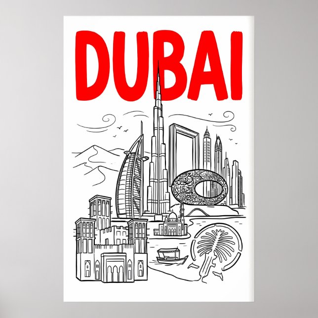 Affiche Œuvre d'art murale de la skyline de Dubaï - Contou (Devant)