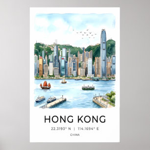 Affiche Œuvre d'art murale de la skyline de Hong Kong - Po