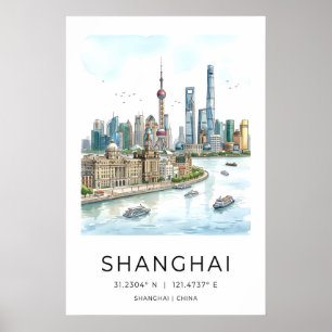 Affiche Œuvre d'art murale de la skyline de Shanghai, pays
