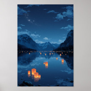 Affiche Œuvre d'art murale de lanterne flottante d'anime d