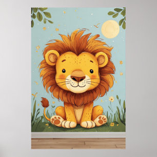 Affiche Œuvre d'art murale de lion de dessin animé pour en