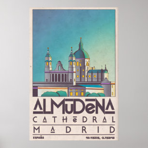 Affiche Œuvre d'art murale de Madrid silhouette de la cath