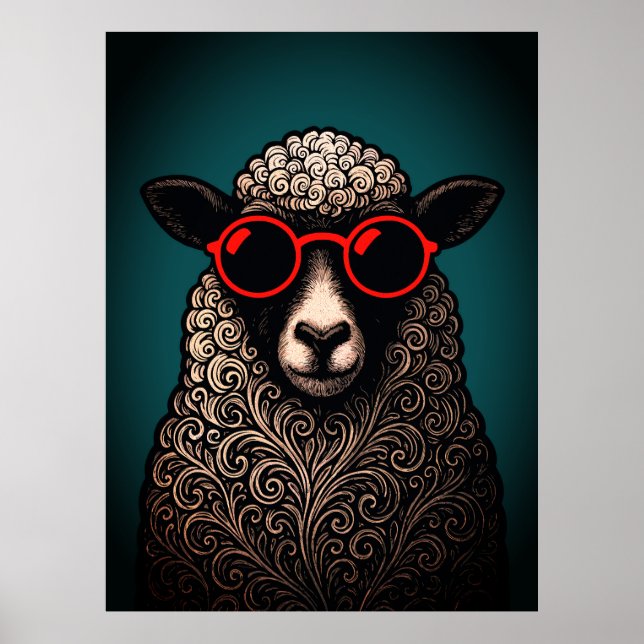 Affiche Oeuvre d'art murale de moutons cool (Devant)