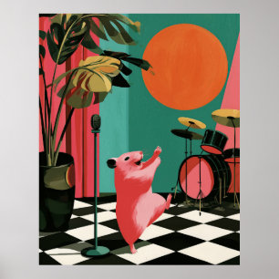 Affiche Œuvre d'art murale de musique rétro de hamster cha