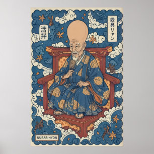 Affiche Œuvre d'art murale de Nurarihyon motifs de nuages