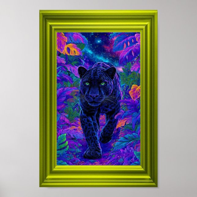 Affiche Œuvre d'art murale de panthère noire avec des coul (Devant)