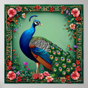 Affiche Œuvre d'art murale de paon élégant   Oiseau floral