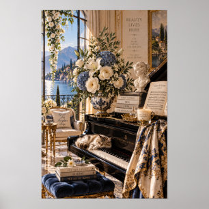 Affiche Œuvre d'art murale de piano de lac italien vintage