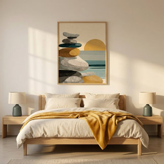 Affiche Oeuvre d'art murale de pierres empilées au coucher