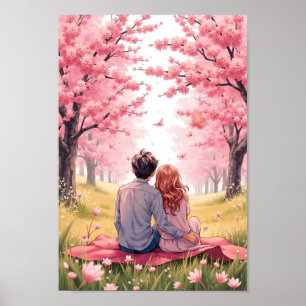 Affiche Œuvre d'art murale de pique-nique sous les fleurs 