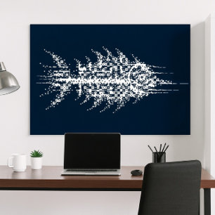 Affiche Œuvre d'art murale de poisson blanc Pixel Glitch
