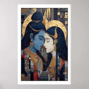 Affiche Œuvre d'art murale de Shiva Parvati Portrait mosaï