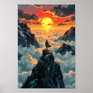 Affiche Œuvre d'art murale de sommet de montagne anime au