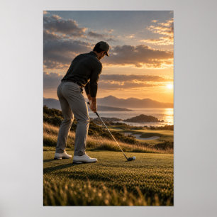 Affiche Œuvre d'art murale de terrain de golf au coucher d