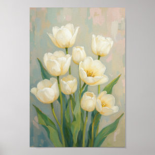 Affiche Œuvre d'art murale de tulipe blanche vintage d'été