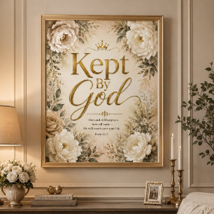 Affiche Œuvre d'art murale de verset biblique en or et bla