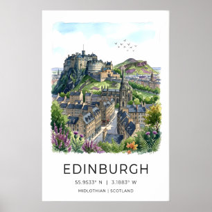 Affiche Œuvre d'art murale d'Édimbourg ciel à l'aquarelle