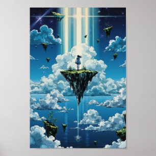 Affiche Œuvre d'art murale d'îles flottantes d'anime de fa