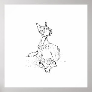 Affiche Œuvre d'art murale Doberman – Dessin au trait mini