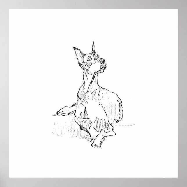 Affiche Œuvre d'art murale Doberman – Dessin au trait mini (Devant)