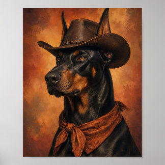 Affiche Œuvre d'art murale Doberman — Portrait de cowboy a