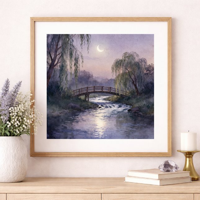 Affiche Oeuvre d'art murale du pont au clair de lune Paysa (Créateur téléchargé)