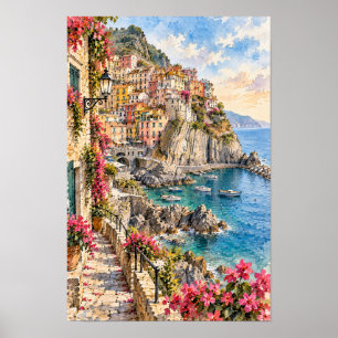 Affiche Œuvre d'art murale du village de Positano sur la c