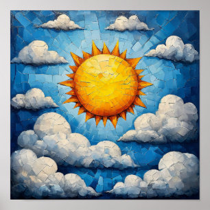 Affiche Œuvre d'art murale en mosaïque Soleil et Nuages