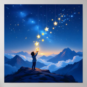 Affiche Œuvre d'art murale enfant étoile ciel nocturne rêv