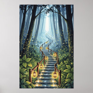 Affiche Œuvre d'art murale. Escalier de forêt 