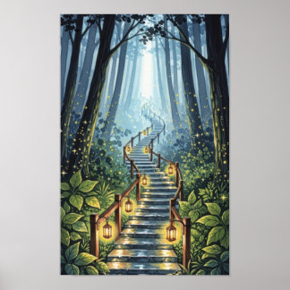 Affiche Œuvre d'art murale. Escalier de forêt 