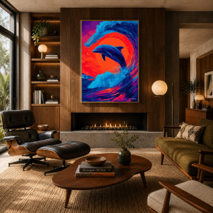 Affiche Œuvre d'art murale expressionniste dauphin vague c