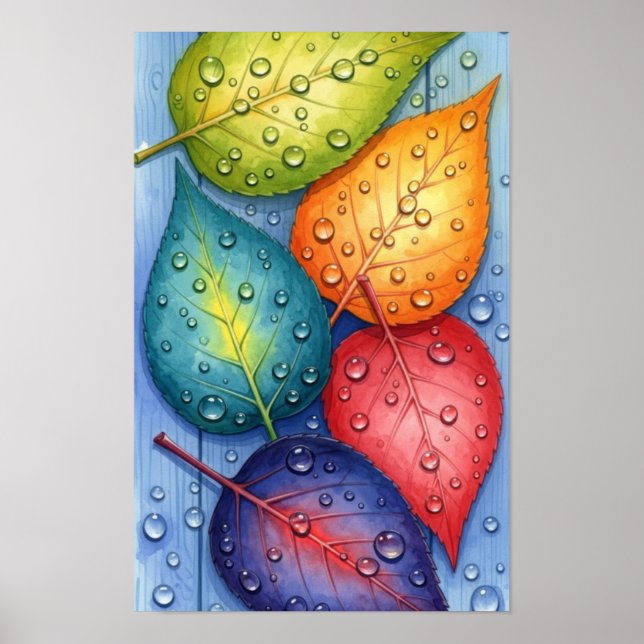 Affiche Œuvre d'art murale. Feuilles colorées (Devant)