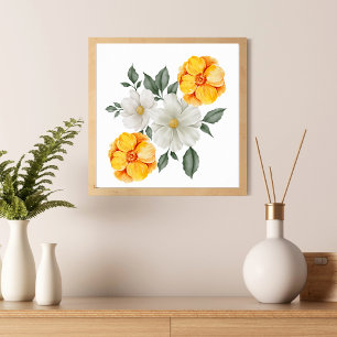 Affiche Œuvre d'art murale florale jaune blanc