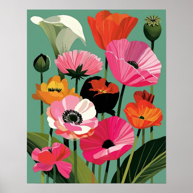 Affiche Œuvre d'art murale florale Poppy Modernité du mili (Devant)
