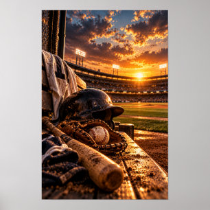 Affiche Œuvre d'art murale gant de baseball et balle – Bas