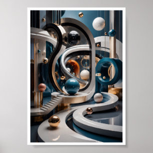 Affiche Œuvre d'art murale géométrique infinie 3D de luxe