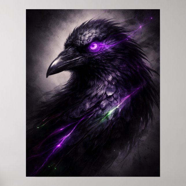 Affiche Œuvre d'art murale gothique raven pourpre (Devant)