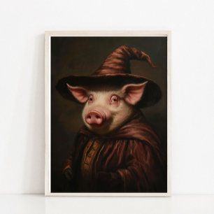 Affiche Œuvre d'art murale Halloween, Cochon sorcier migno